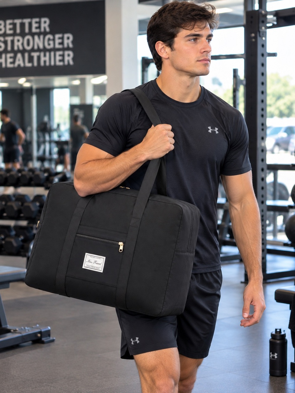 Black Travel Athletic Weekender Duffle Bag